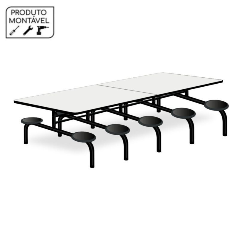 Mesa p/ Refeitório Fixo 10 Lugares MDP BRANCO DE 25 MM 50046 MÓVEIS DONATO Fixo 2