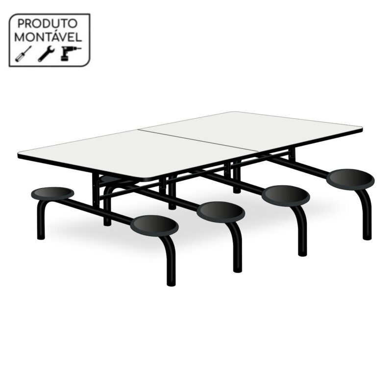 Mesa para Refeitório 8 Lugares MDP Branco de 25 mm FIXO – 50045 MÓVEIS DONATO Fixo 2