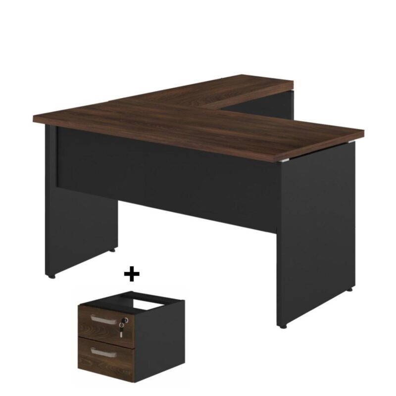 Mesa em “L” (Mesa 1,50m + Mesa Auxiliar) – C/ 02 GAVETAS MARSALA / PRETO – 23477 MÓVEIS DONATO Linha 30 mm 2