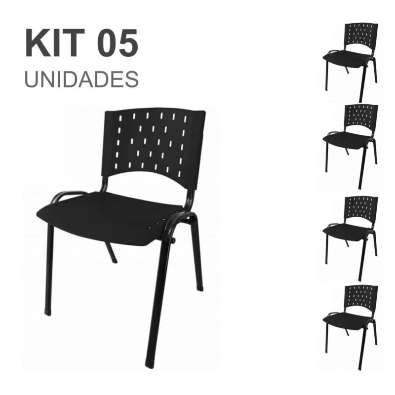 Kit 05 Cadeiras Plásticas 04 pés – COR PRETO – 24000 MÓVEIS DONATO Plástica 2