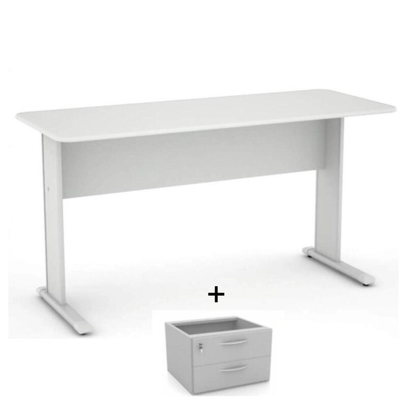 Mesa Escritório 1,20×0,60m – c/ Gavetas CINZA/CINZA – 43084 MÓVEIS DONATO Linha 15 mm 2