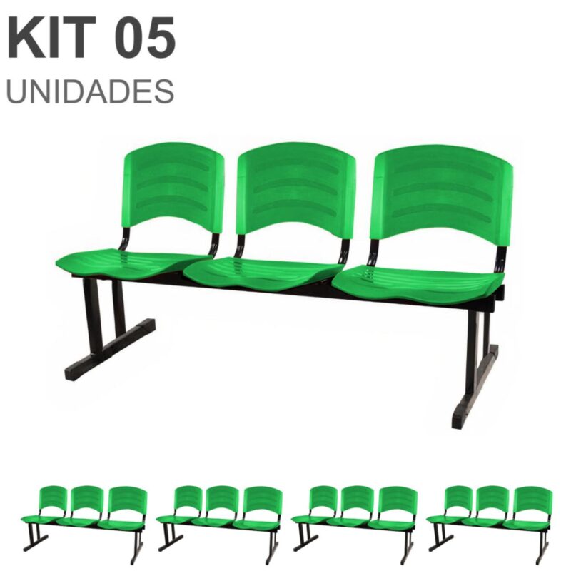 Kit 05 Cadeiras Longarinas PLÁSTICAS 03 Lugares – Cor Verde 33061 MÓVEIS DONATO Longarinas 2