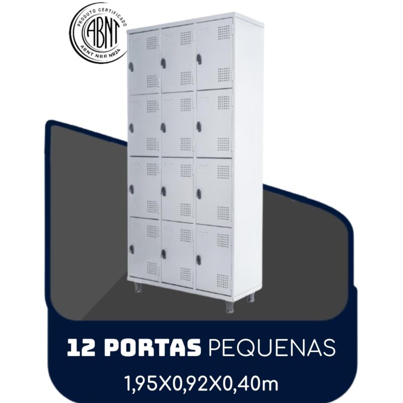 Armário Roupeiro de Aço c/ 12 Portas PEQUENAS – 1,95×0,92×0,40m – SA – CZ/CZ – 14001 MÓVEIS DONATO Roupeiro de Aço 2