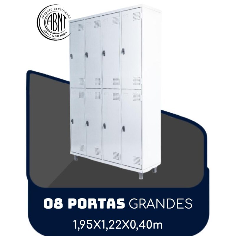 Armário Roupeiro de Aço c/ 08 Portas GRANDES – 1,95×1,22×0,40m – SA – CZ/CZ – 14003 MÓVEIS DONATO Roupeiro de Aço 2