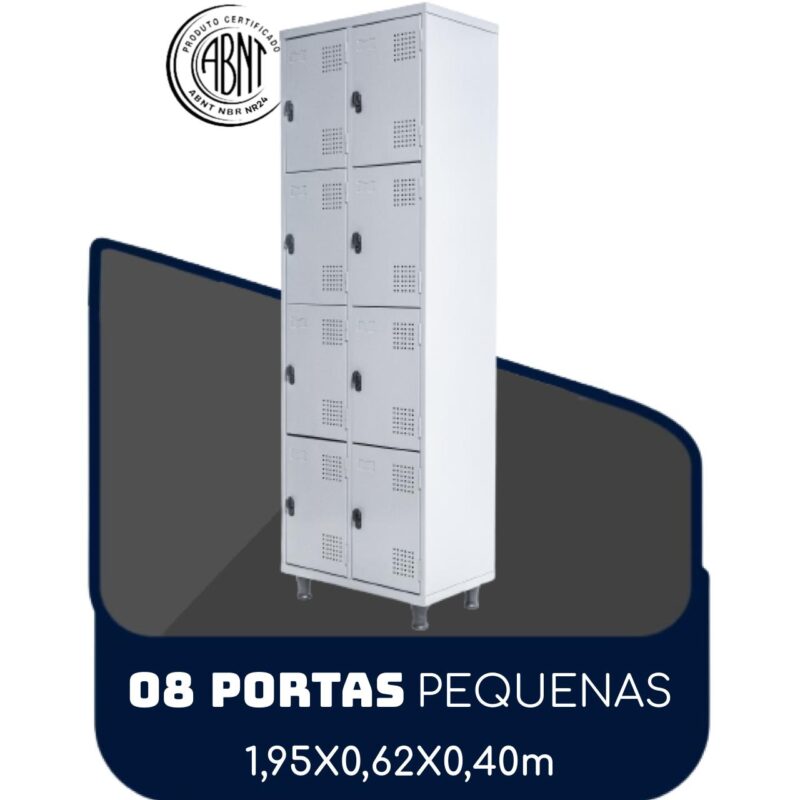 Armário Roupeiro de Aço c/ 08 Portas PEQUENAS 1,95×0,62×0,40m – SA – Cinza – 14002 MÓVEIS DONATO Roupeiro de Aço 2