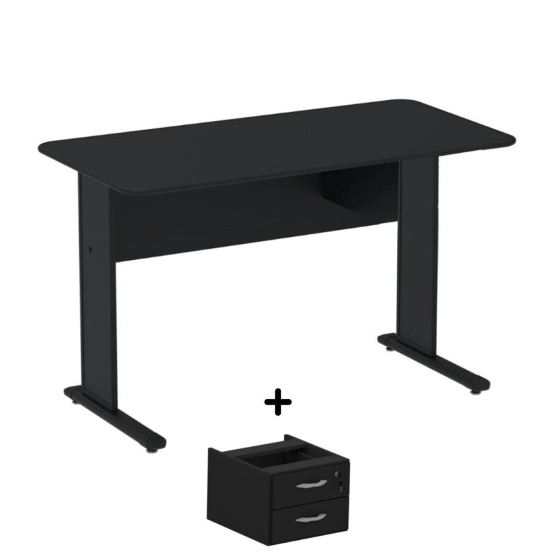 Mesa Escritório 1,20×0,60m c/ Gavetas – Cor Preto – 44090 MÓVEIS DONATO Linha 15 mm 2