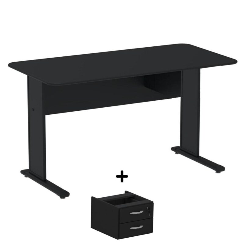 Mesa Escritório 1,50×0,60m c/ Gavetas – Cor Preto – 44093 MÓVEIS DONATO Linha 15 mm 2