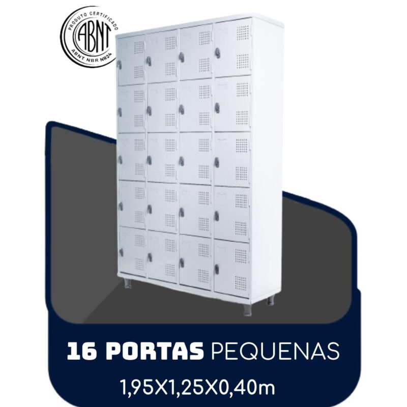 Armário Roupeiro de Aço c/ 16 Portas PEQUENAS – 1,95×1,25×0,40m – SA – CZ/CZ – 14000 MÓVEIS DONATO Roupeiro de Aço 2