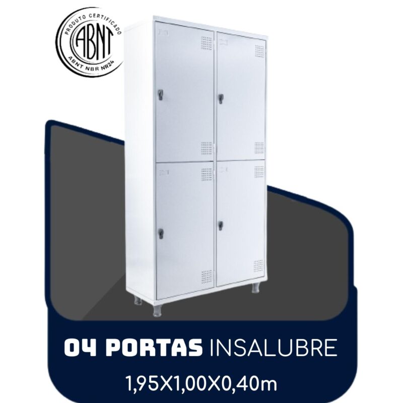 Roupeiro de Aço INSALUBRE com 04 Portas – 1,95×1,00×0,40m – CZ/CZ – SA – 14006 MÓVEIS DONATO Roupeiro de Aço 2