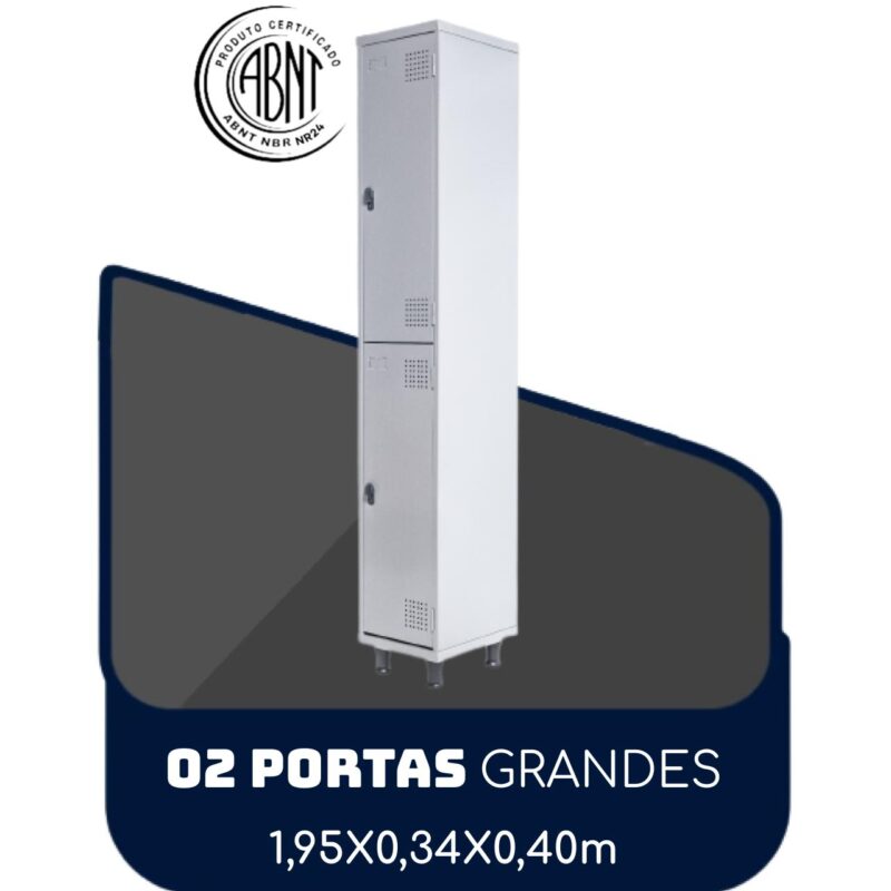 Armário Roupeiro de Aço c/ 02 Portas GRANDES – 1,95×0,34×0,40m – SA – CZ/CZ – 14007 MÓVEIS DONATO Roupeiro de Aço 2