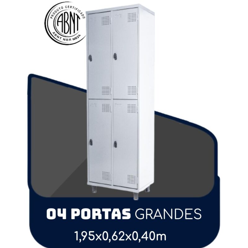 Armário Roupeiro de Aço c/ 04 Portas GRANDES – 1,95×0,62×0,40m – SA – CZ/CZ – 14008 MÓVEIS DONATO Roupeiro de Aço 2