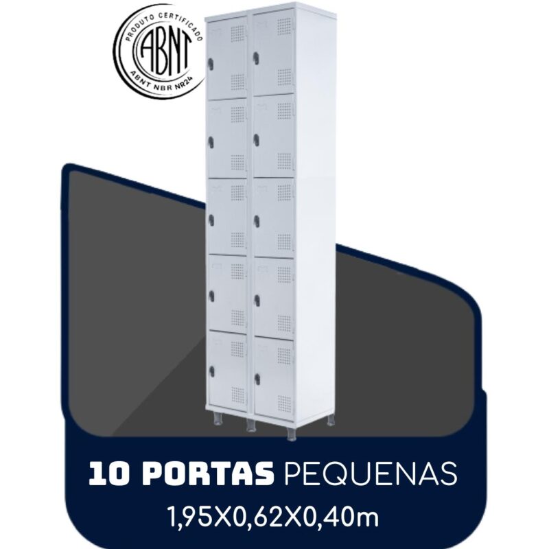 Armário Roupeiro de Aço c/ 10 Portas PEQUENAS – 1,95×0,62×0,40m – SA – CZ/CZ – 14010 MÓVEIS DONATO Roupeiro de Aço 2