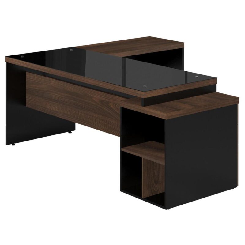 Mesa PEDESTAL VIDRO FUMÊ com MESA AUXILIAR – 1,92×1,60m MARSALA / PRETO – 23486 MÓVEIS DONATO Linha 30 mm 2