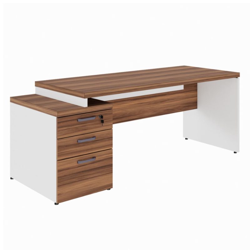 Mesa PEDESTAL RETA (03 Gav.) – 1,92X0,70m – WORKSTART – NOGAL SEVILHA/BRANCO- 34405 MÓVEIS DONATO Linha 40 mm Nogal – Branco 2