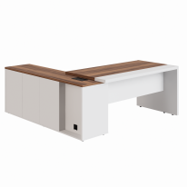 Mesa Escritório PRESIDENTE c/ Armário Pedestal - 1,82x1,80m - NOGAL SEVILHA/BRANCO - 34602