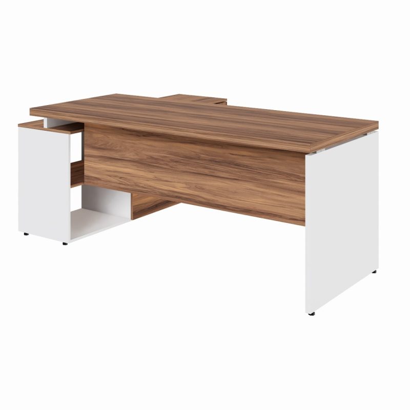 Mesa Diretorzinha c/ Aparador – Pé de MADEIRA – 1,90×1,50m – NOGAL SEVILHA / BRANCO – 34426 MÓVEIS DONATO Linha 40 mm Nogal – Branco 2